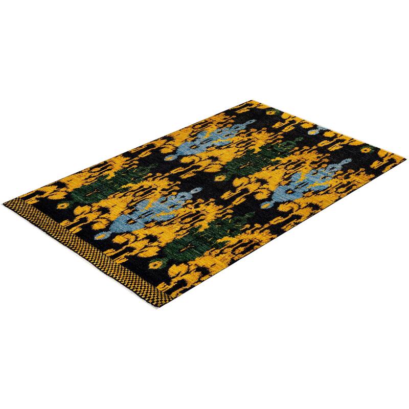Overton Hand Knotted Wool Vintage Inspired Modern Contemporary Modern Yellow Area Rug - 5' 2" x 8' 2"