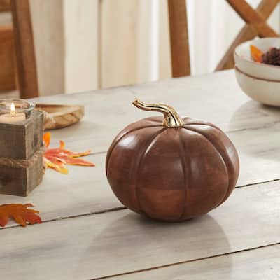 Heirloom Wooden Pumpkin Chestnut 6.5x7x7 - N/A