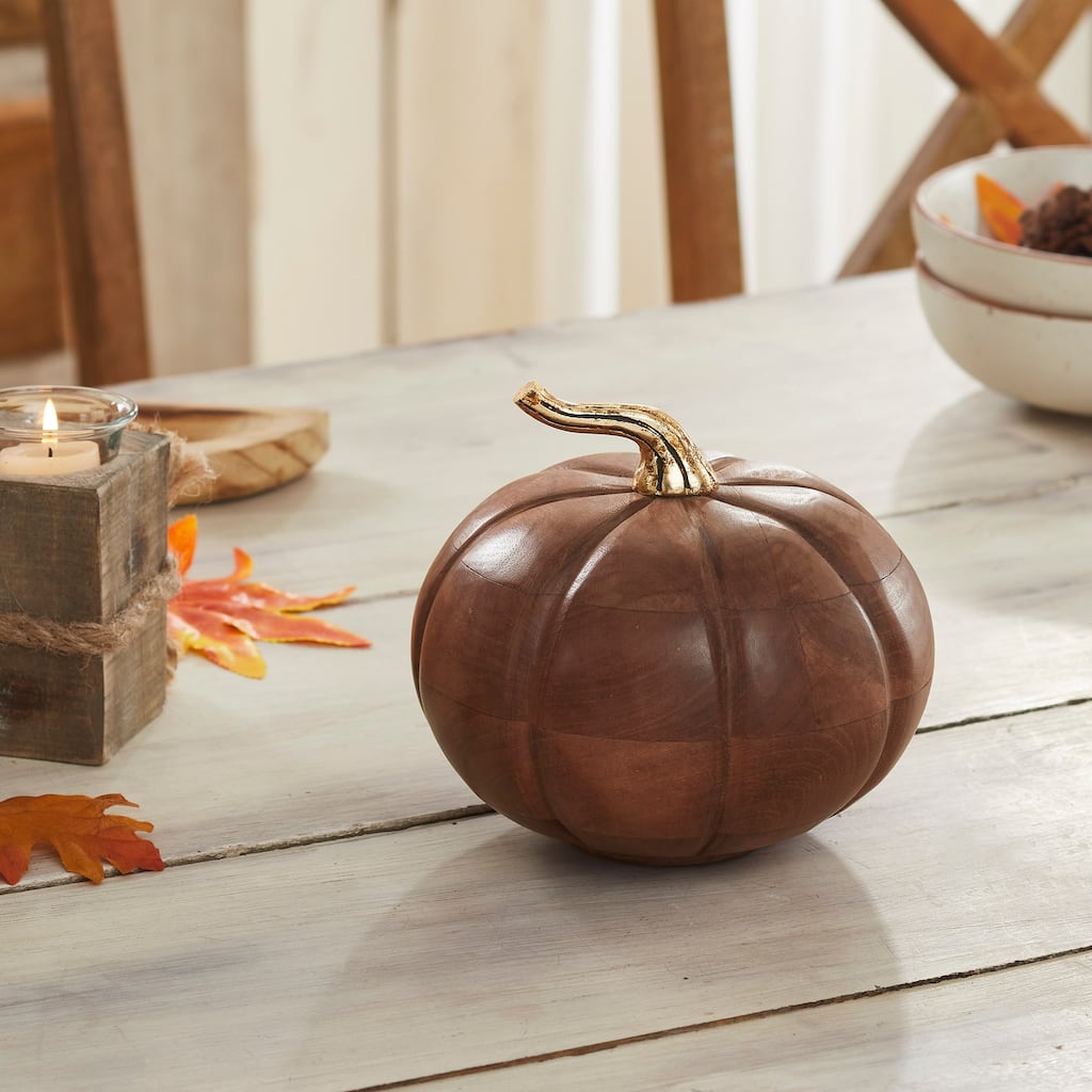 Heirloom Wooden Pumpkin Chestnut 6.5x7x7 - N/A