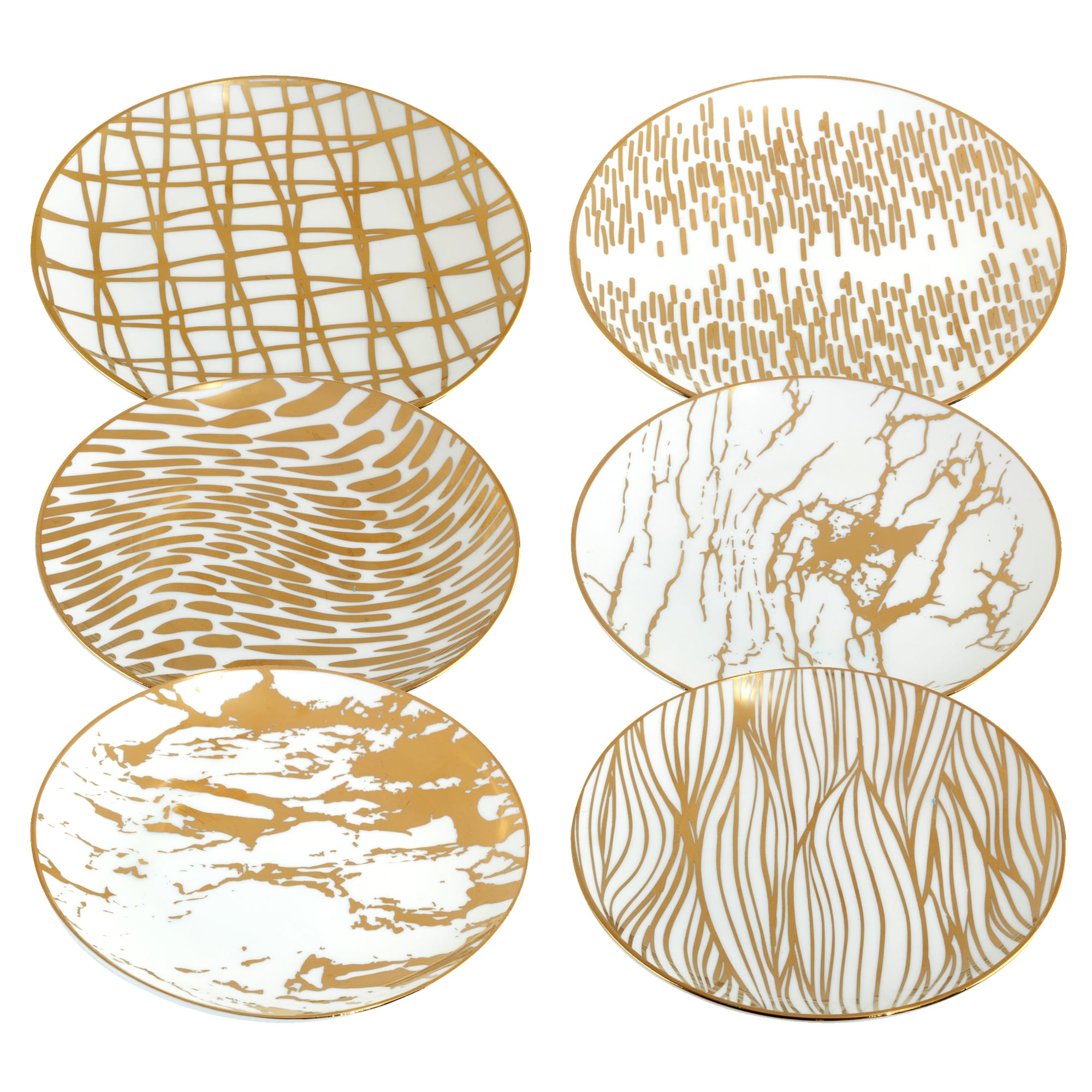 Certified International Matrix Gold Plated 6" Luncheon/Canape Plates, Set of 6 Assorted Designs - 6-inch