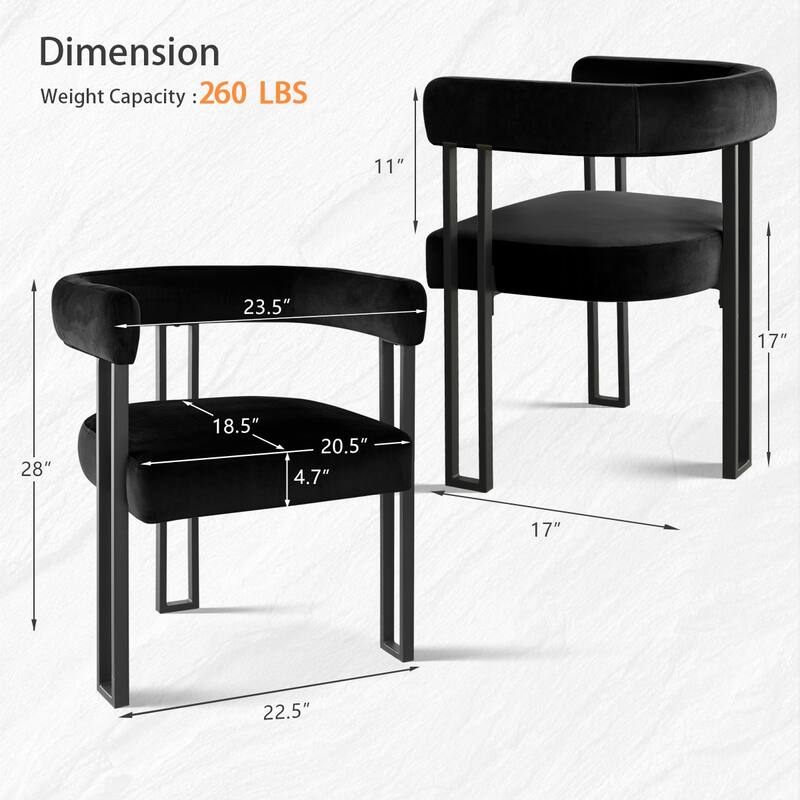 Modern Velvet Upholstered Dining Armchairs with Black Metal Legs (Set of 2/4/6)