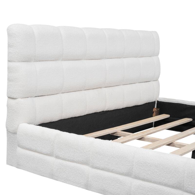 Roomfitters Queen Size Upholstered Platform Bed with Minimalist Headboard and Padded Frame