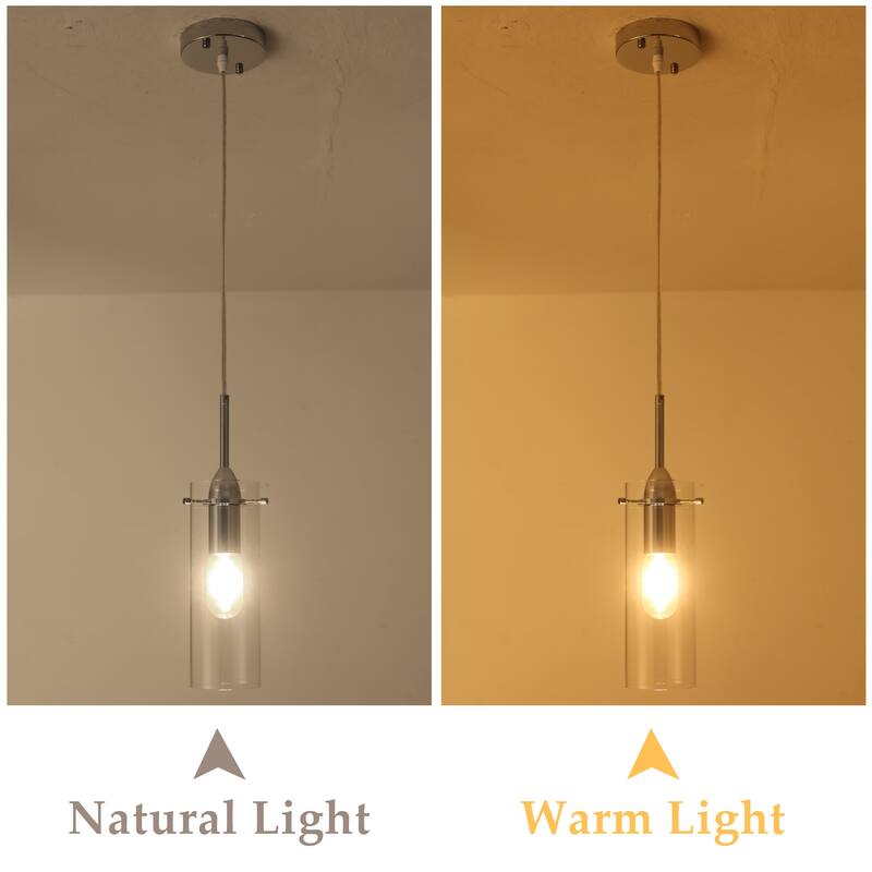 1-light Glass Pendant Light with Adjustable Cord, Semi Flush Mount Chandelier for Dining Room Living Room Bedroom