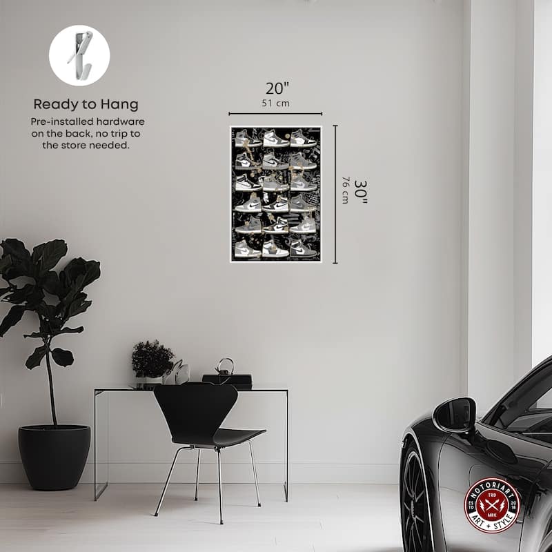 Notoriart Black And White Sneaker Collection Framed Sneaker 1 Piece Canvas Wall Art