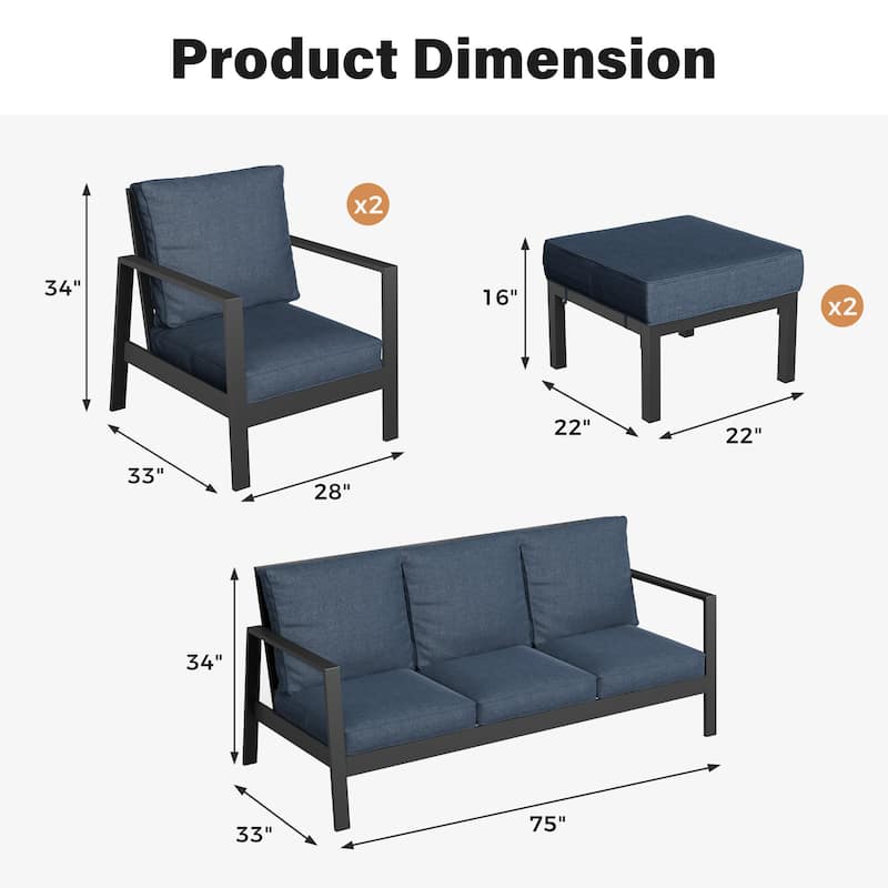 Aluminum 5-piece Outdoor Sofa Seating Group With Cushions
