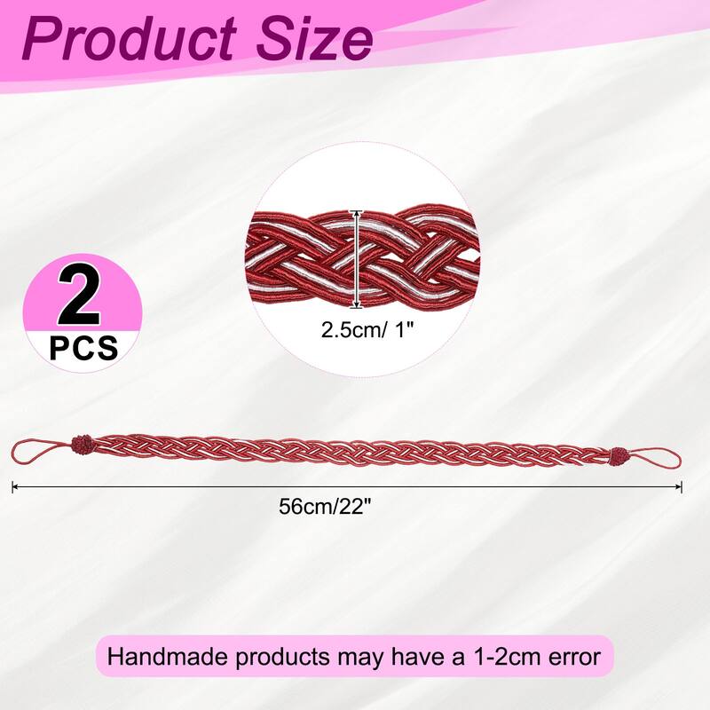 2 Pcs Curtain Tiebacks, Braided Drapery Holdback