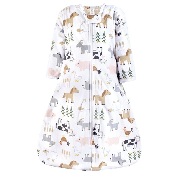 slide 1 of 1, Hudson Baby Boys Long Sleeve Plush Faux Fur Sleeping Bag, Wearable Blanket, Cute Farm 0-6 Months - Cute Farm