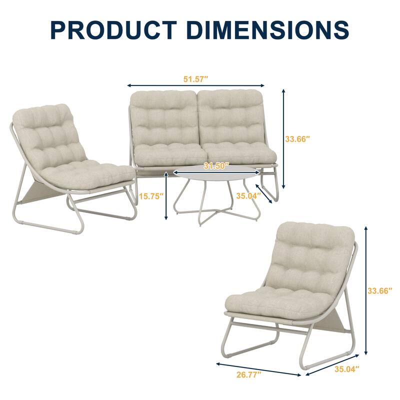 4 PCS Patio Outdoor Conversation Sofa Sets with Glass Top Coffee Table