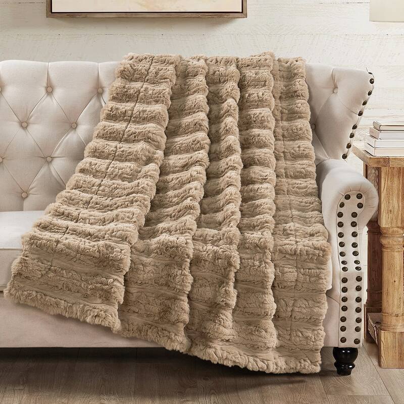 Home Soft Things Line Drawing FauxFur Throw Soft Blanket for Couch - 60" x 70" - Light Taupe