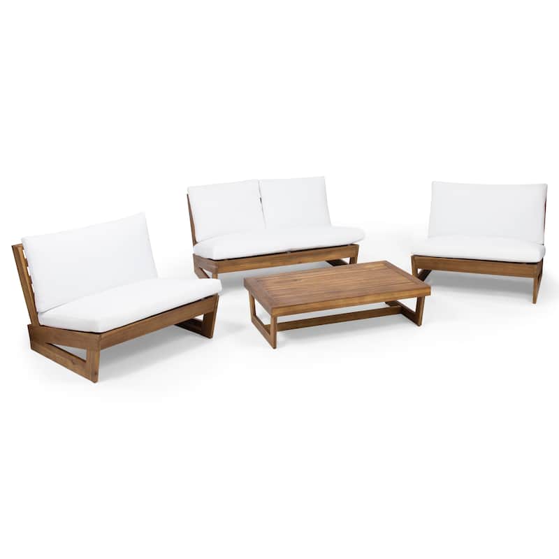 Sherwood Outdoor 4-Seater Wood Chat Set by Christopher Knight Home