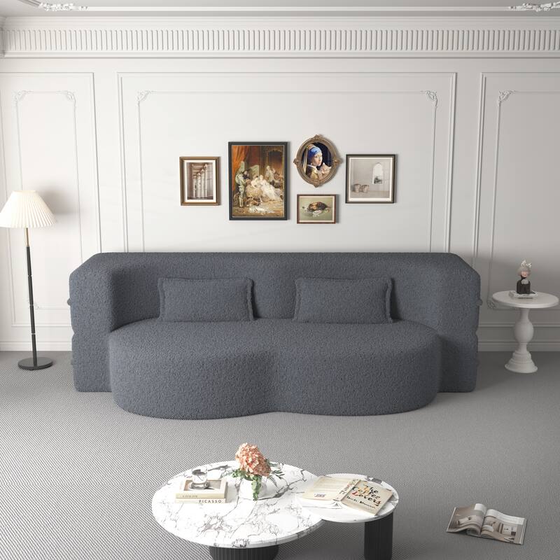 Convertible Teddy Fabric Foam-Filled Sleeper Sofa Bed