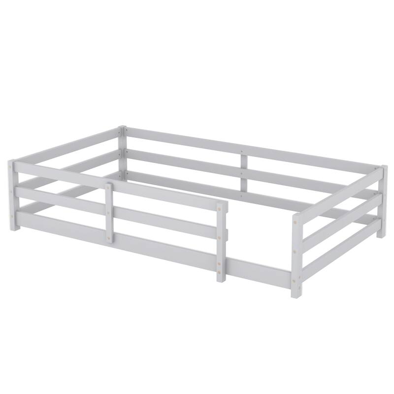 Wooden Montessori Floor Bed with Fence, without Slats
