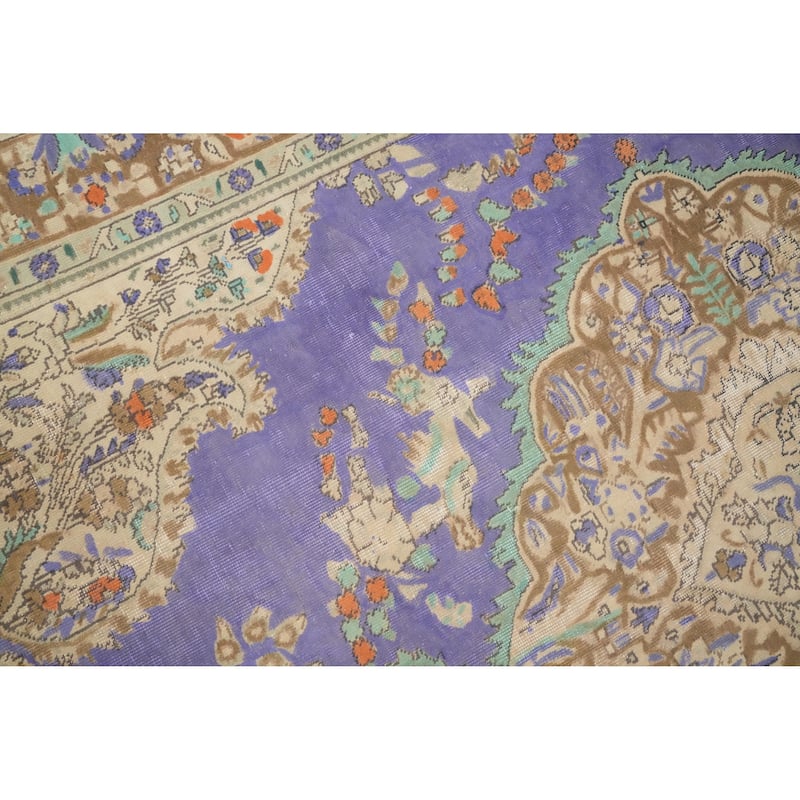 Hand Knotted Oriental 100% Wool Carpet Traditional Floral Purples Tabriz Area Rug - 9' 9'' X 6' 7''