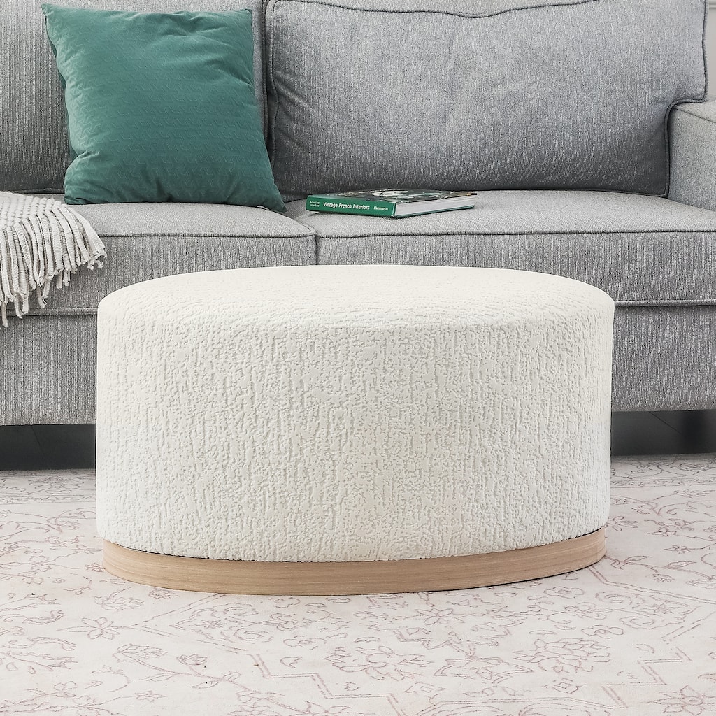 Adeco Velvet Upholstered Bench Oval Ottoman for Bed End Entryway