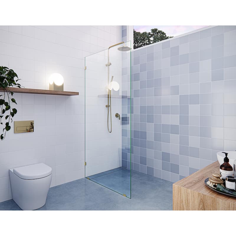 Glass Warehouse 78" x 34" Frameless Shower Door - Single Fixed Panel - Polished Brass