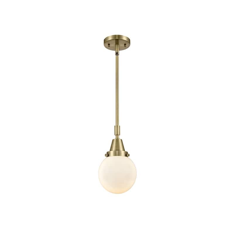 Innovations Lighting 447-1S-11-6 Beacon Pendant Beacon 6" Wide Mini - Antique Brass / Matte White