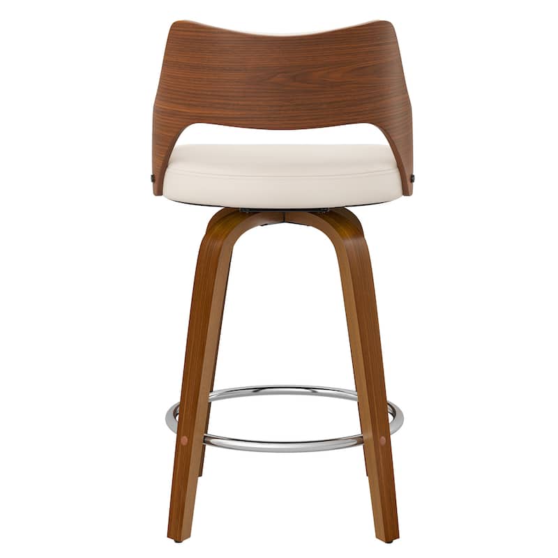 26.in Counter Height Stool Swivel Wooden Faux Leather Bar Stool with Curved Back