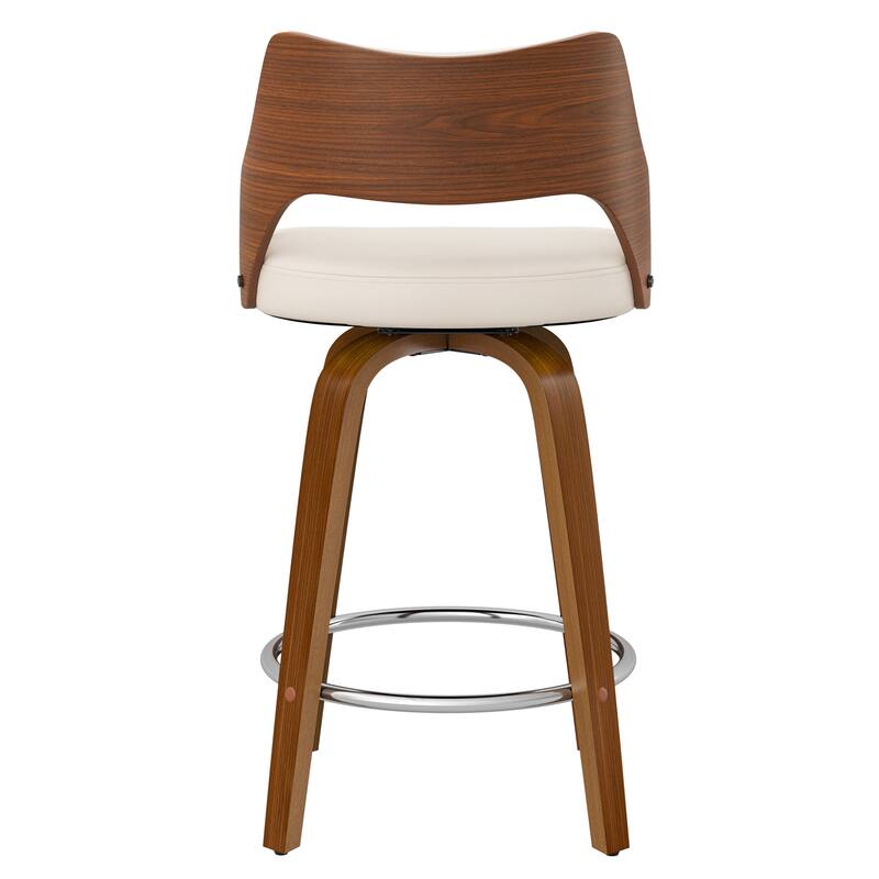 Modern Swivel Bar Stools with Curved Wood Back Upholstered Armrest Counter Stool