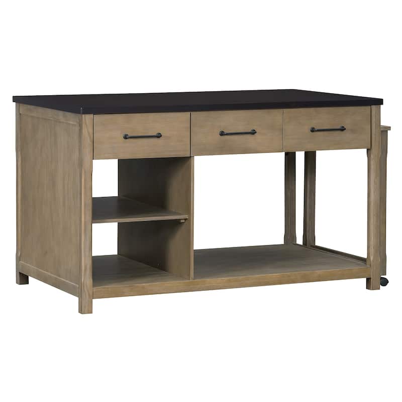 Extendable Kitchen Island with Storage, Retro Kitchen Island on Wheels