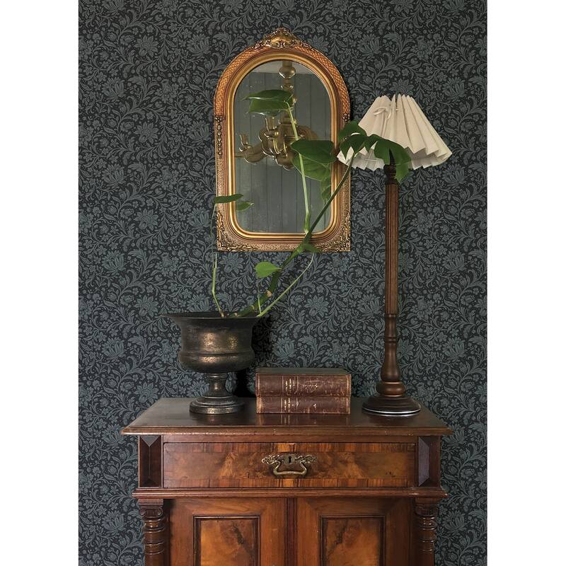 Chris Loves Julia x A-Street Prints Hague Dark Blue Floral Trail Wallpaper