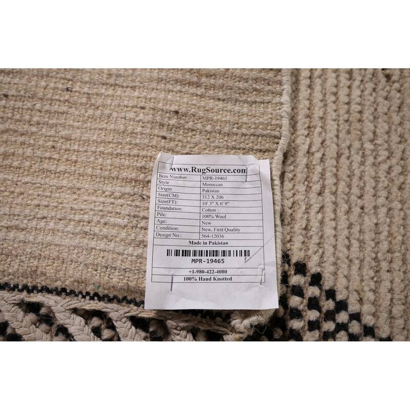 Moroccan Oriental Area Rug Hand-Knotted Beige Wool Carpet - 6'9"x 10'3"