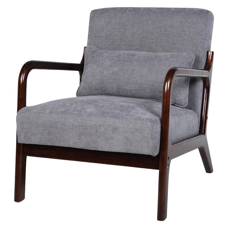 Armchair Solid Wood Frame Accent Chair with Detachable Lumbar Pillow Living Room Chairs