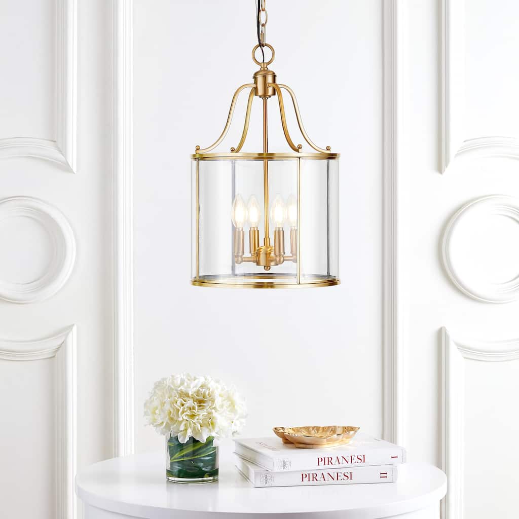 SAFAVIEH Lighting Nicolle Adjustable 4-Light Medium Brass Pendant - 13.375"x13.375"x22.5 - 94.5" - 13Wx13Dx95H