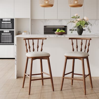 Christopher Knight Home - Leontius Bar Stool with Rubberwood Frame and Hourglass Backrest(Set of 2)