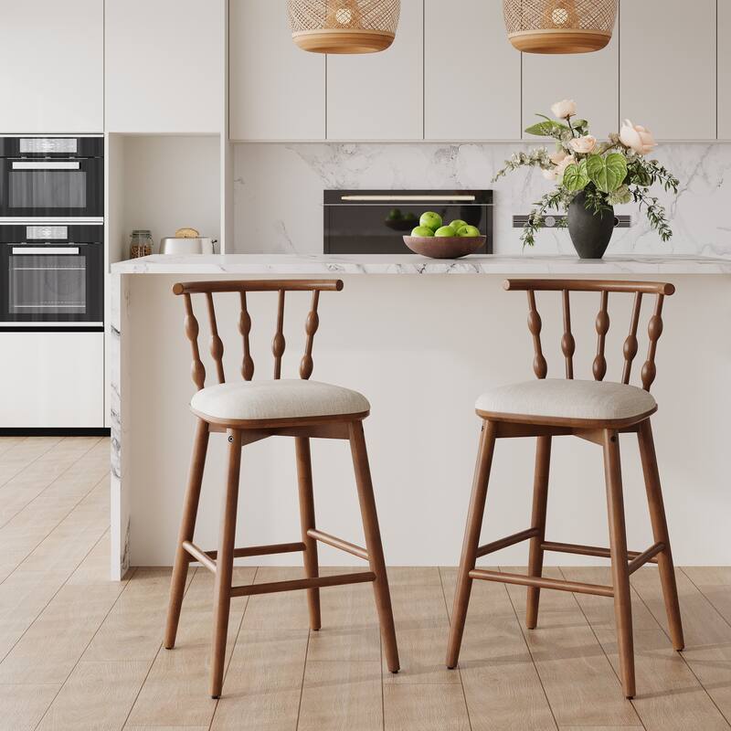 Christopher Knight Home - Leontius Bar Stool with Rubberwood Frame and Hourglass Backrest