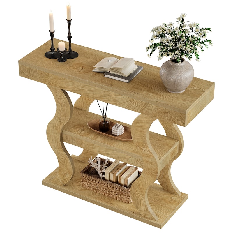 41" Console Table for Entryway, 3-Tier Wood Sofa Table with Storage Shelves for Living Room, Hallway, Foyer, Entrance
