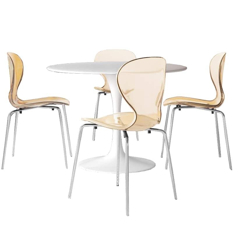 5-Piece Modern Dining Set with 35-Inch Round Solid Wood Dining Table and 4 Side Chairs with Chrome Metal Legs