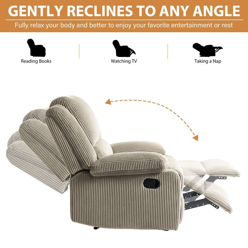2 Piece Modern Corduroy Upholstery Push Back Manual Recliner Chair