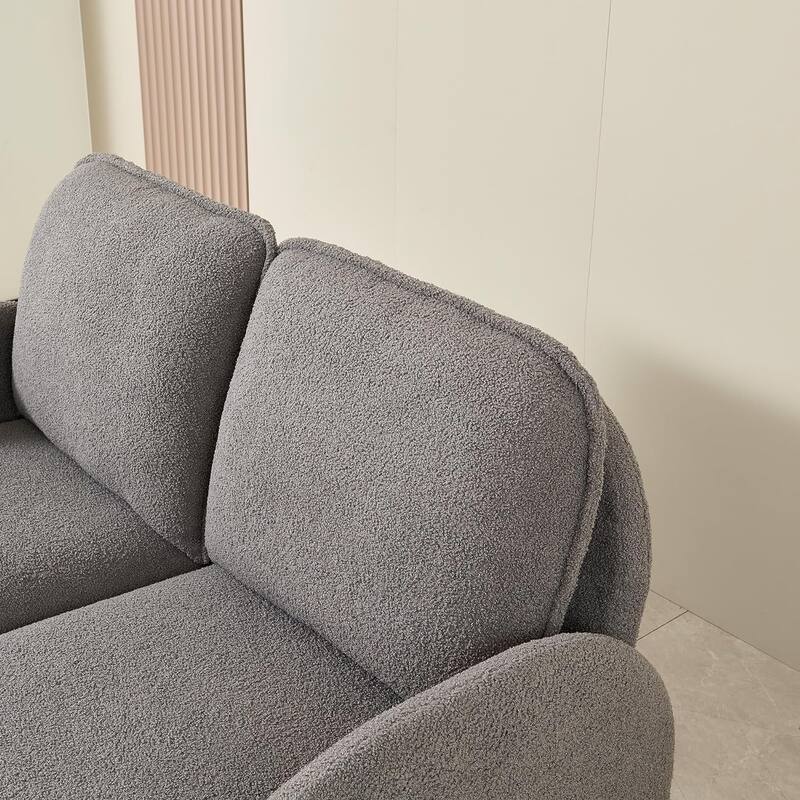 59" Lambswool Fabric Upholstered Loveseat Sofa with High Back & Toss Pillows 2 Seater Leisure Couch ,Tool-Free Assembly