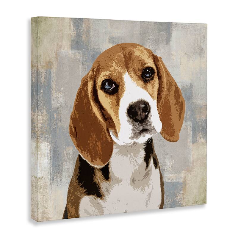 Stupell Dog Beagle Patiently Waiting Abstract Backdrop Pet Collage Canvas Wall Art - Brown