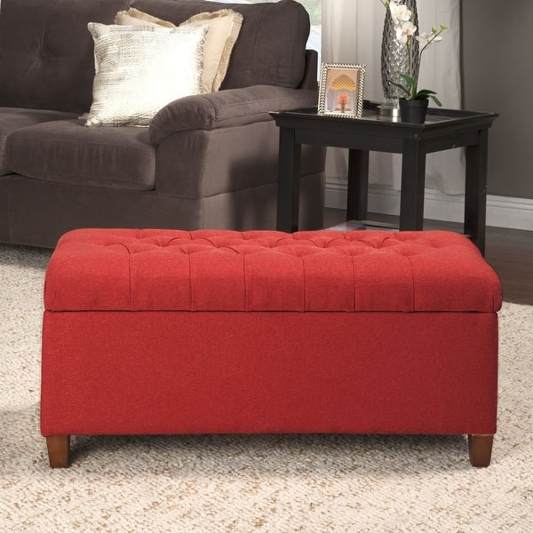 slide 14 of 14, Copper Grove Bresse Button-tufted Cranberry Storage Bench Red