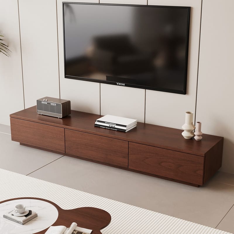 Mid Century Modern TV Stands,Brown Solid Wood Media Console with 3-6 Drawers