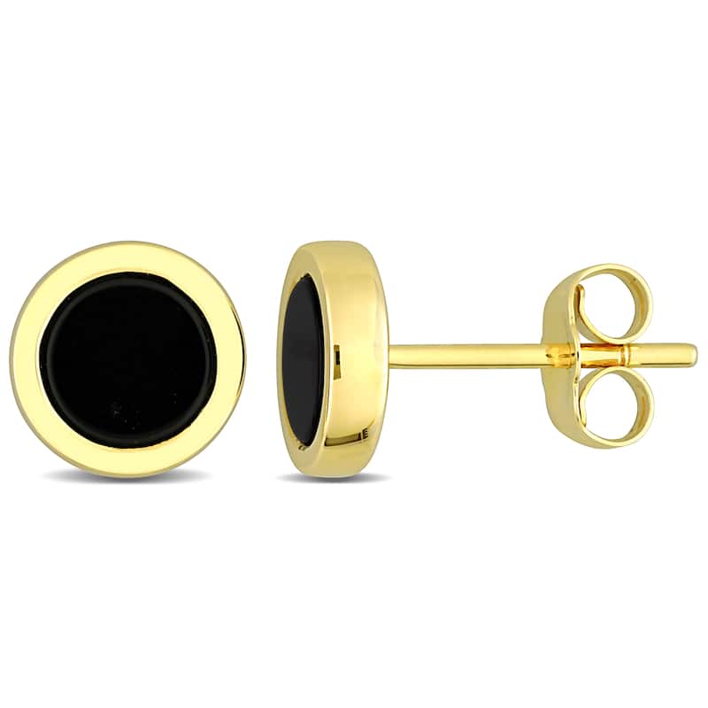 Miadora 5/8ct TGW Black Onyx Round Stud Earrings in 14k Yellow Gold