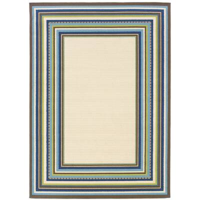 Cardiff Ivory Blue Border Outdoor Casual Area Rug