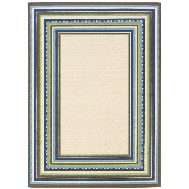 Vista Home Catalina Multi-Border Indoor-Outdoor Ivory/Blue Rug--