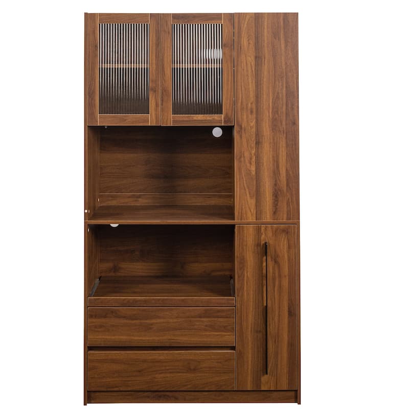 70.87" Tall Kitchen Pantry Cabinet with 4-Tier Side Shelf and 2 Drawers