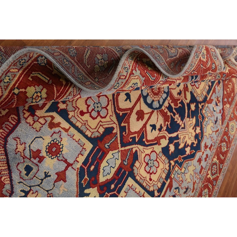 Blue & Orange Heriz Serapi Indian Area Rug Handmade Wool Carpet - 9'0" x 11'9"