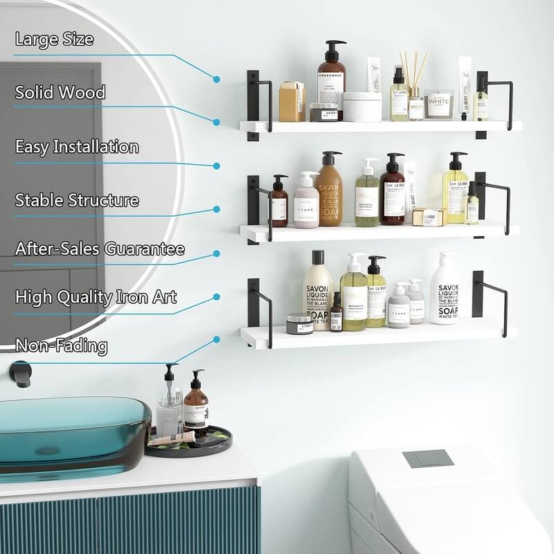 Floating Shelves - 24 Inch Wall Mounted Set of 3 - 6"D x 24"W x 6"H