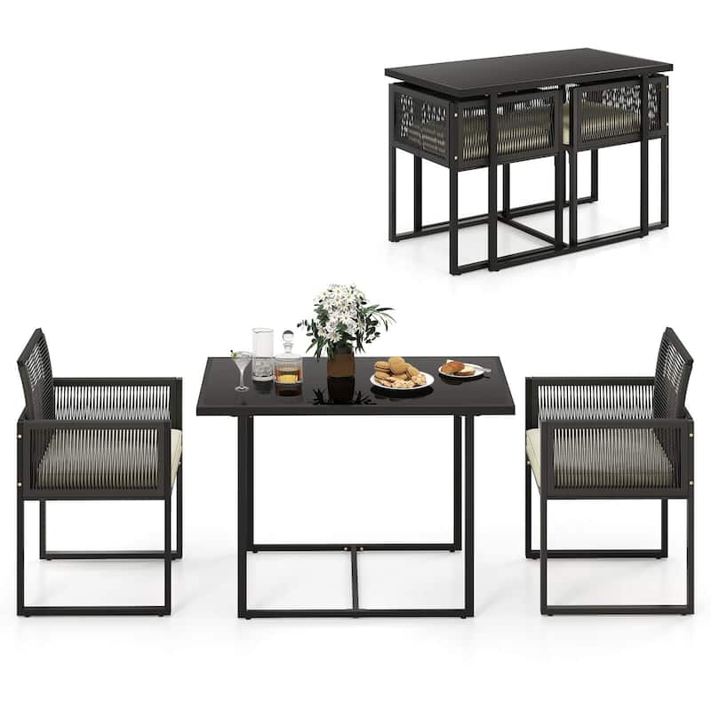Costway 3 PCS Patio PE Wicker Furniture Set Cushioned Chairs with - See Details