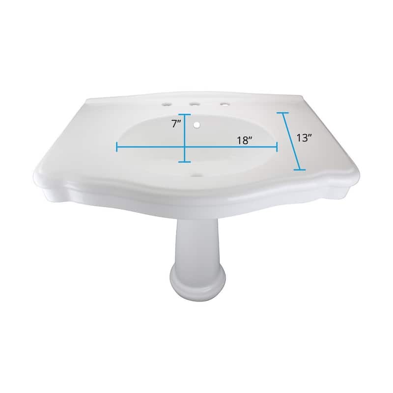 White Bathroom Pedestal Sink with Overflow and 8" Black Widespread Faucet Renovators Supply