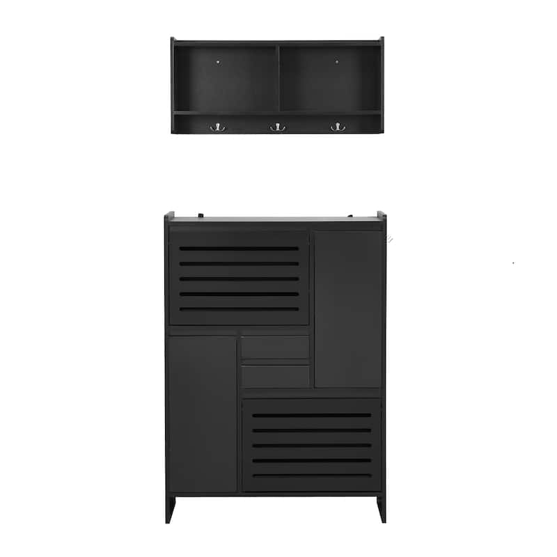 Shoe Storage Cabinet with Wall Cabinet, Breathable Flip Drawer Shoe Rack, Space-Saving Shoe Organizer Cabinet for Entryway