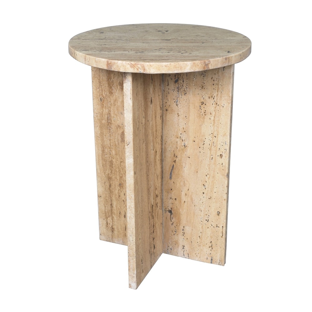 Cecil 17.75" Contemporary Natural Marble Handmade X-Shaped End Table, by JONATHAN Y.