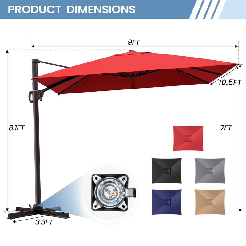9 FT x 10.5 FT Outdoor Patio Umbrella Cantilever-Offset Umbrella with No Base