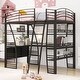 preview thumbnail 10 of 16, Full Size Metal Loft Bed with 4 Shelves and L-Shaped Desk, USB Ports Black