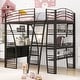 preview thumbnail 4 of 12, Stylish Full Size Loft Bed with 4 Layers of Shelves, L-shaped Desk, a set of Sockets, USB Ports and and Wireless Charging, Black