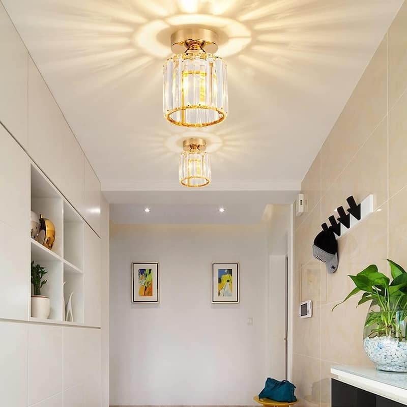 Semi Flush Mount Ceiling Light - Crystal Chandelier Modern Ceiling Light Fixture Hallway Light Fixtures Ceiling - Gold - 7.48